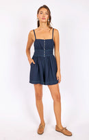 Percy Lace Trim Romper in Navy - front view