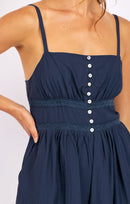 Percy Lace Trim Romper in Navy - detail view