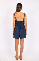 Percy Lace Trim Romper in Navy - back view