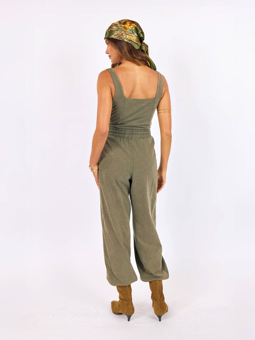 Gila Knit Jumpsuit in Sage - back view