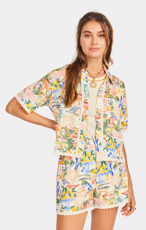 Nostalgic Paradise Button Up in Color - front crop view