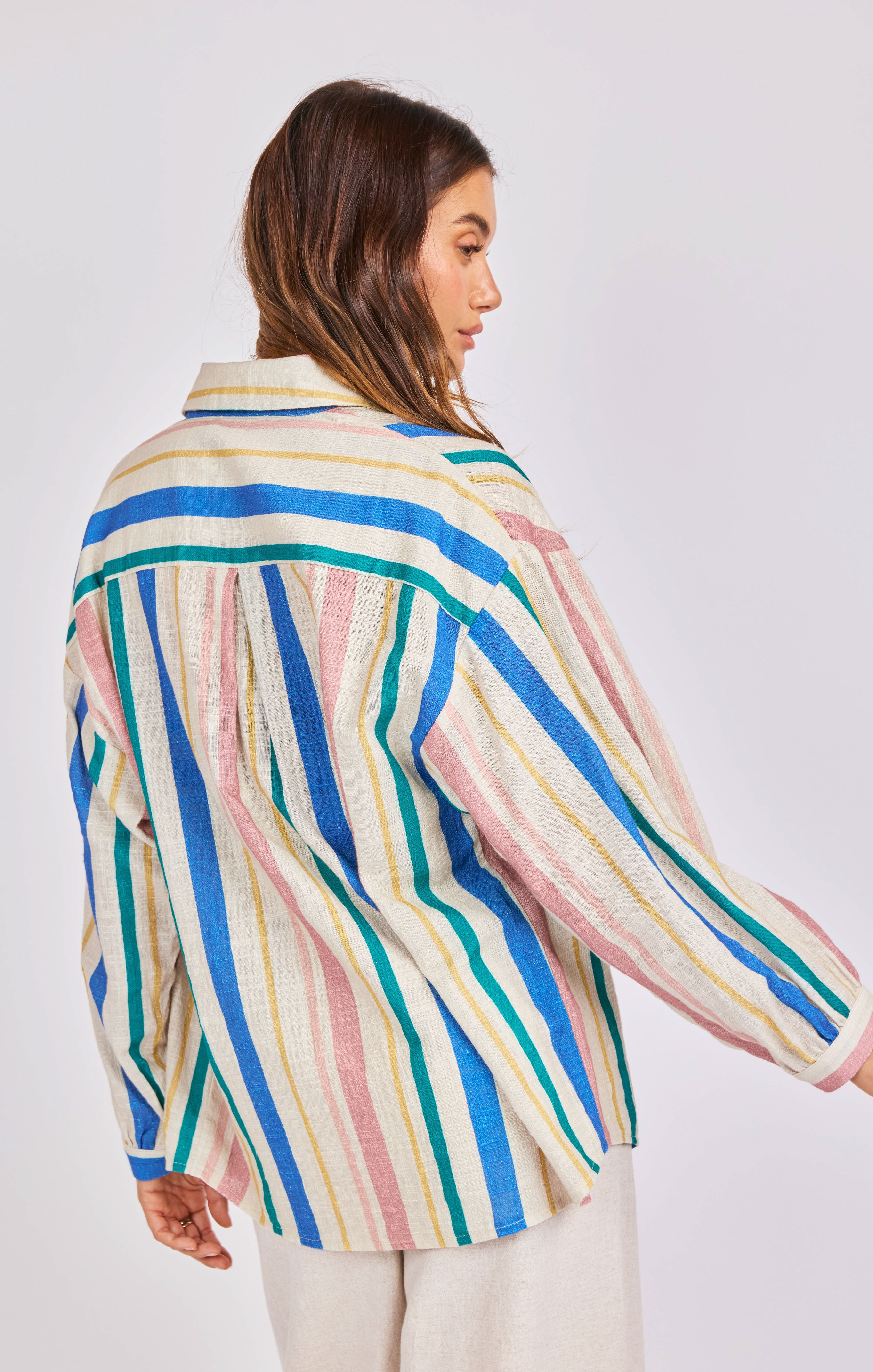 Sail Away Button Up in Multi - back crop view