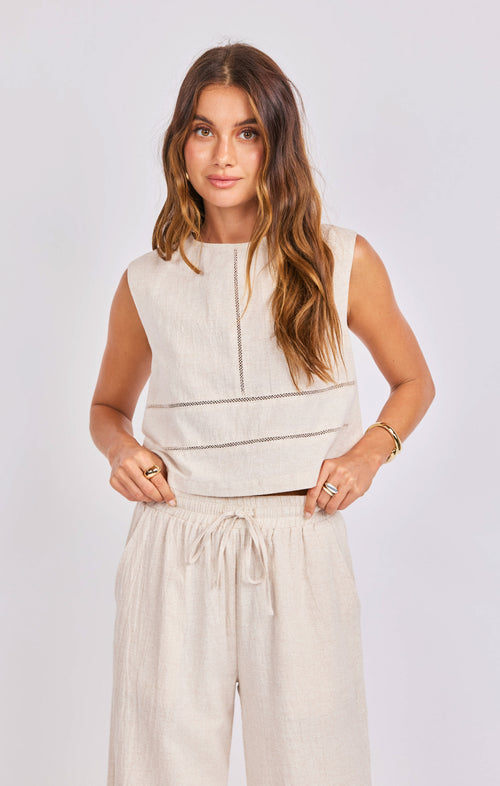 Sandbar Open Back Top in Natural - front crop view