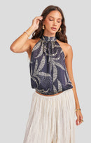 Nautical Nights Top in Navy Oatmeal - front crop view