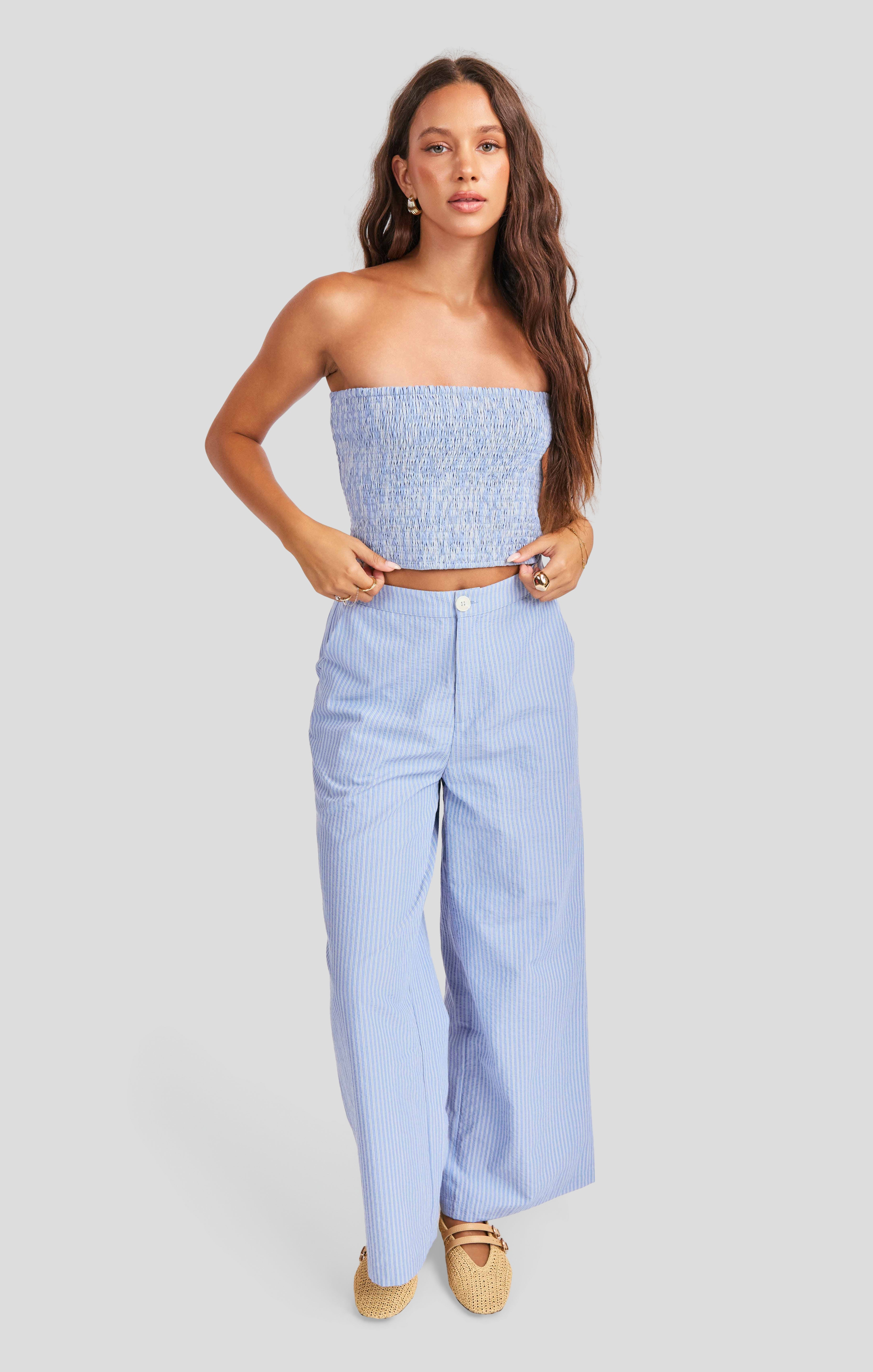 Windows Down Tube Top in Blue Ivory - front view