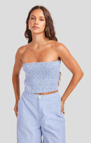 Windows Down Tube Top in Blue Ivory - front crop view