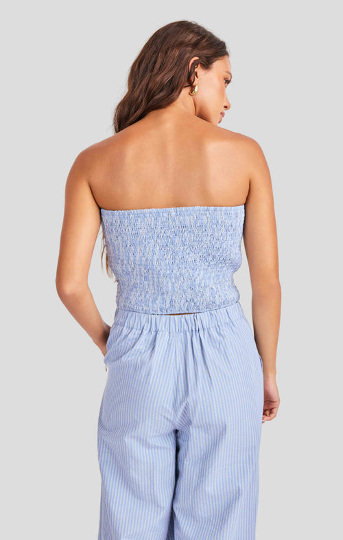 Windows Down Tube Top in Blue Ivory - back crop view
