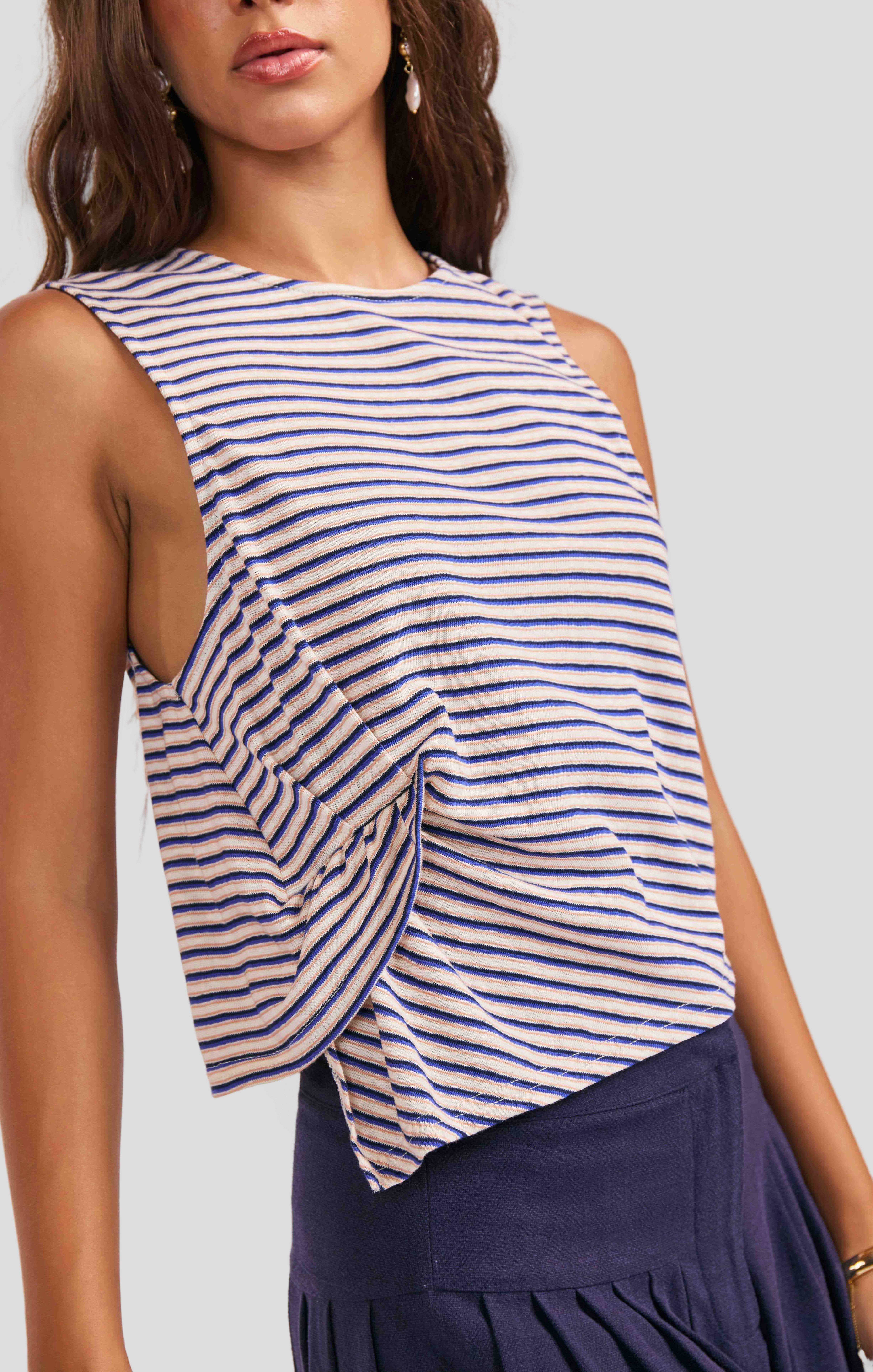 Caspian Knit Top in Blue Multi - detail view