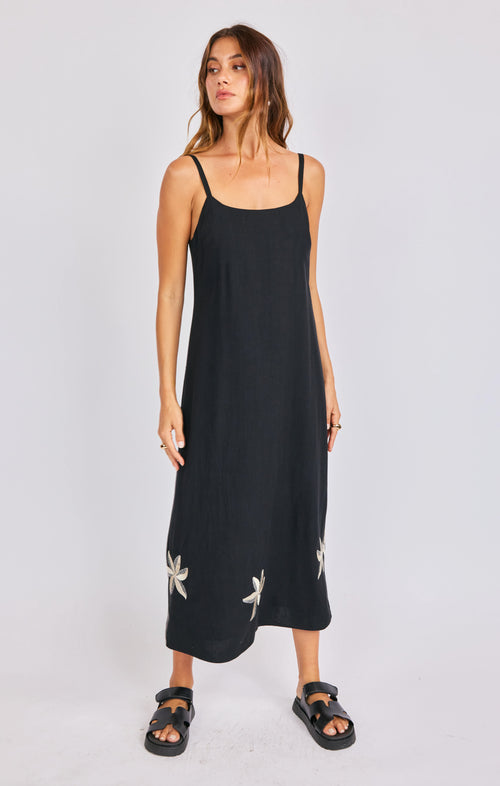 Neptune Embroidered Maxi Dress in Black Ivory - front view