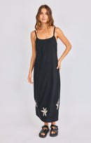 Neptune Embroidered Maxi Dress in Black Ivory - front crop view
