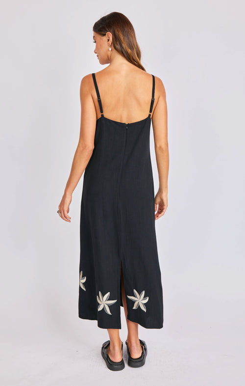 Neptune Embroidered Maxi Dress in Black Ivory - back view