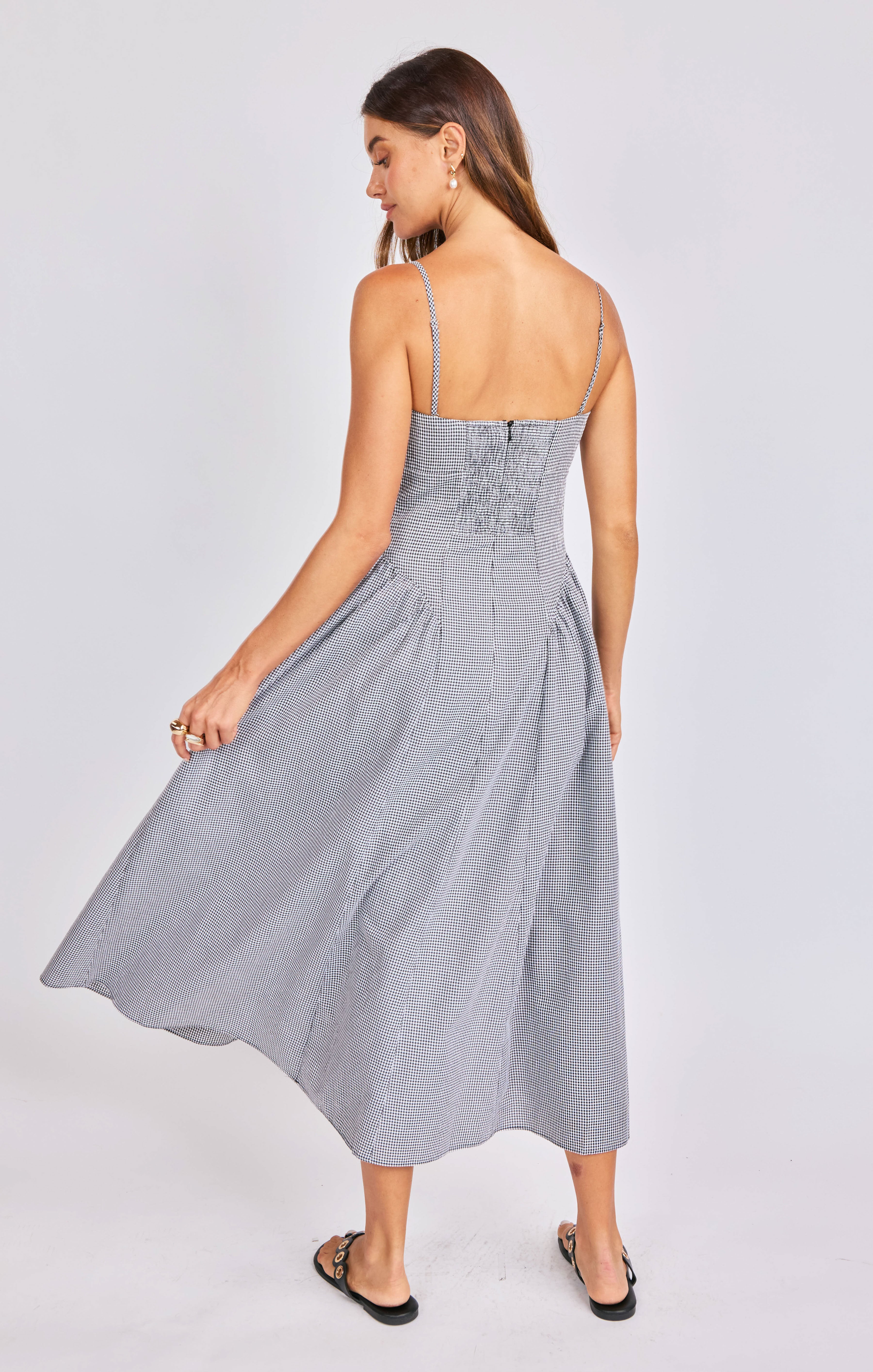 Boardwalk Midi Dress in Black White - back view