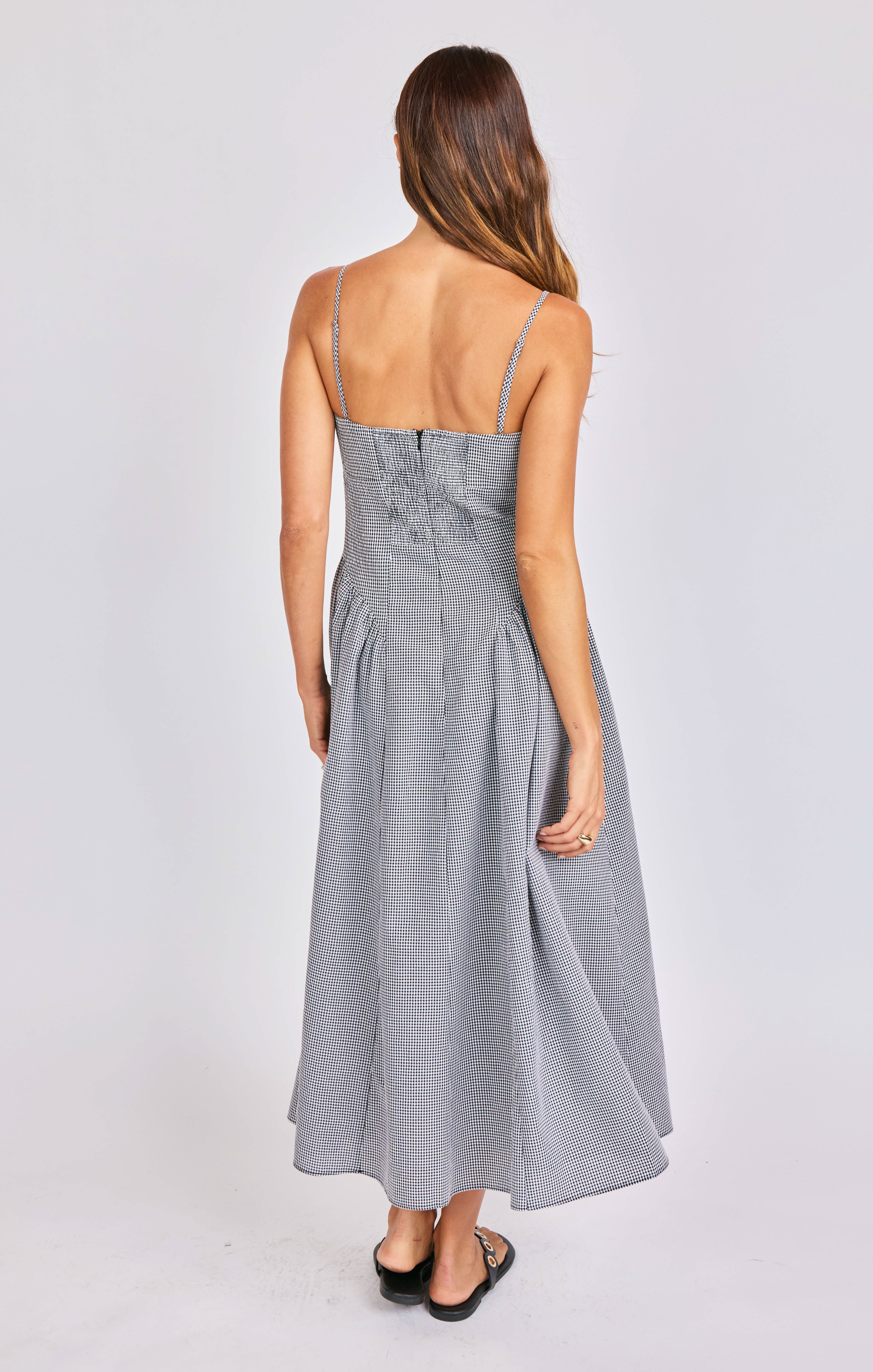 Boardwalk Midi Dress in Black White - back crop view