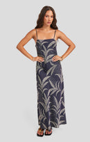 Nautical Nights Dress in Navy Oatmeal - front crop view