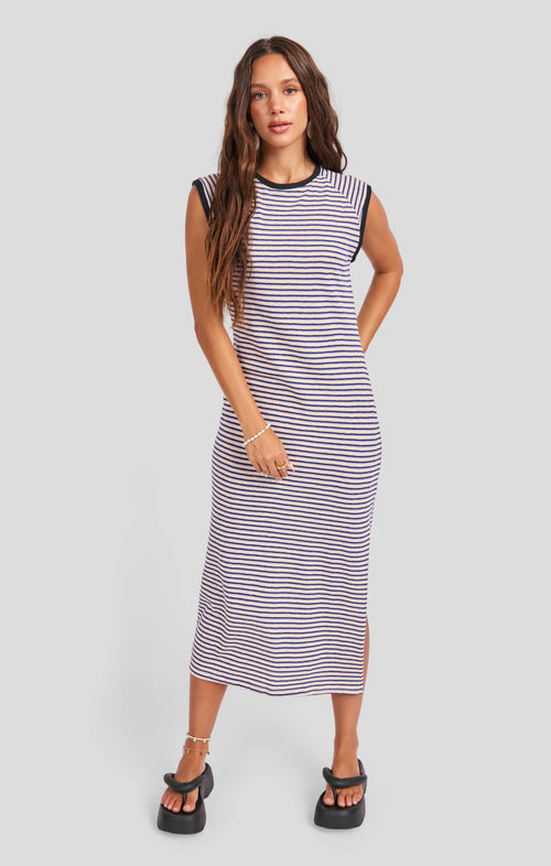 Caspian Knit Dress in Blue Multi - front crop view