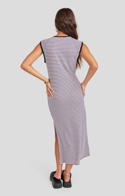 Caspian Knit Dress in Blue Multi - back crop view