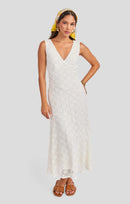 Cordelia Stretch Lace Dress in White - front view