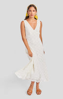 Cordelia Stretch Lace Dress in White - front crop view