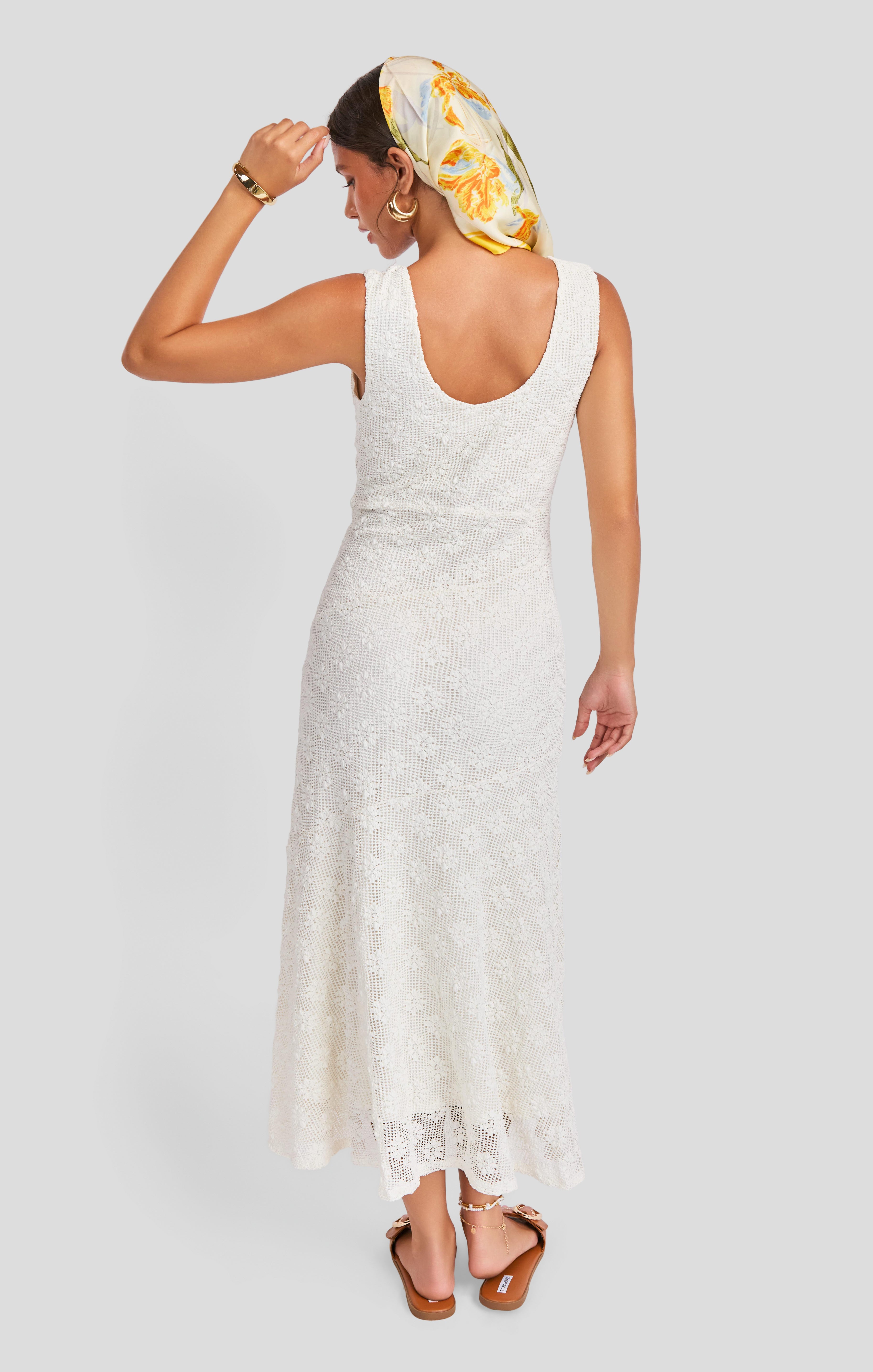Cordelia Stretch Lace Dress in White - back view