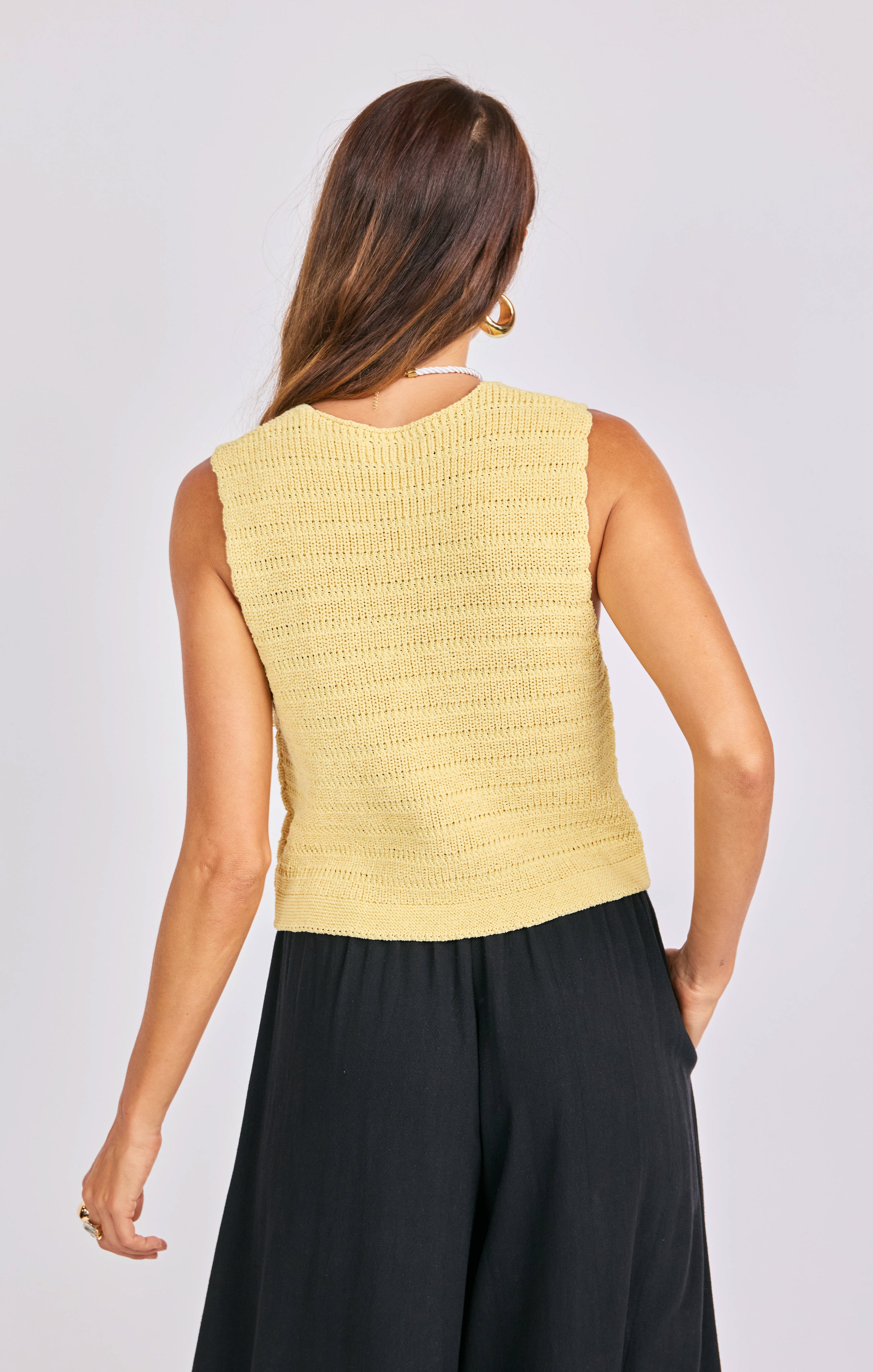 Pineapple Sweater Tank in Lemon - back crop view