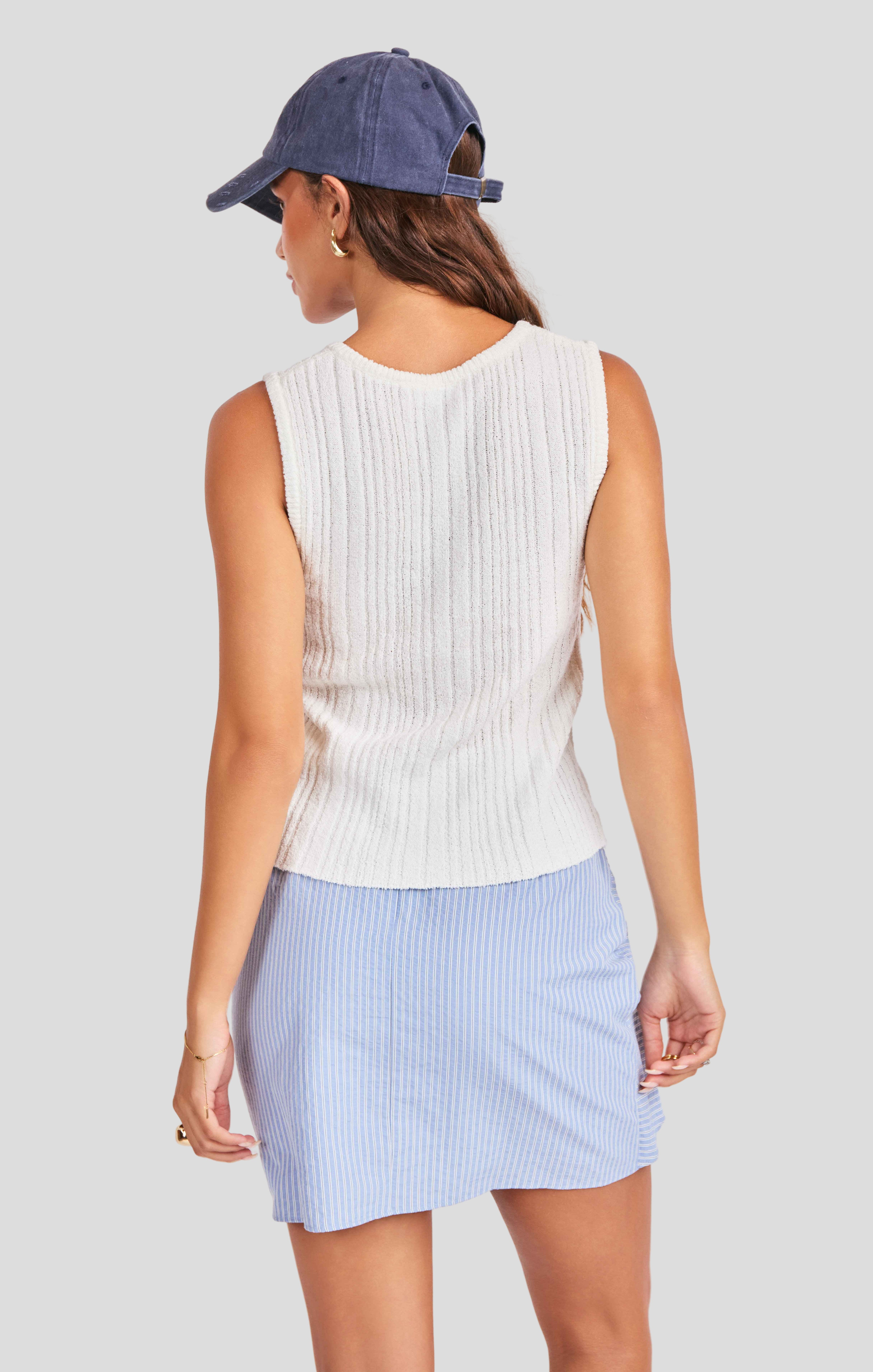 Murphy Tank Cardigan in Ivory - back crop view