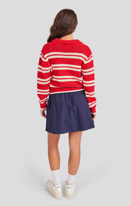 Caddie Collared Sweater in Red Ivory - back view