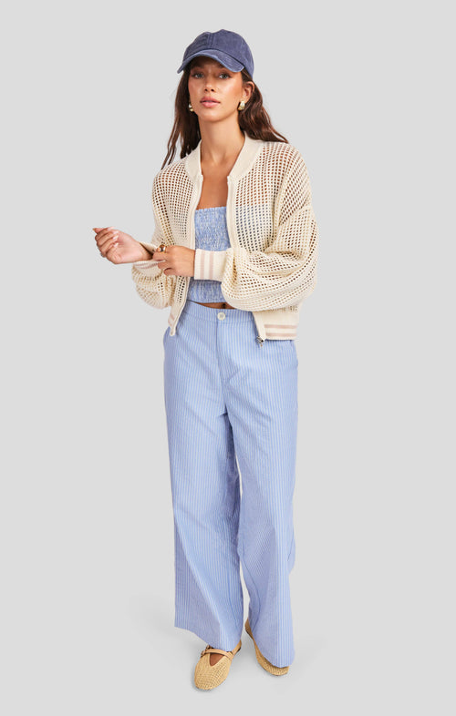 Joyride Sweater Bomber in Ivory Camel - front view