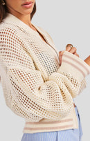 Joyride Sweater Bomber in Ivory Camel - detail view