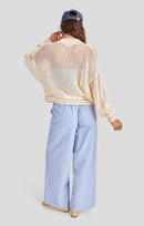 Joyride Sweater Bomber in Ivory Camel - back view