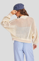 Joyride Sweater Bomber in Ivory Camel - back crop view