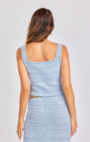 Salty Breeze Tank in Dusty Blue White - back crop view