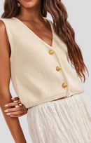 Seven Seas Sweater Vest in Cream - detail view