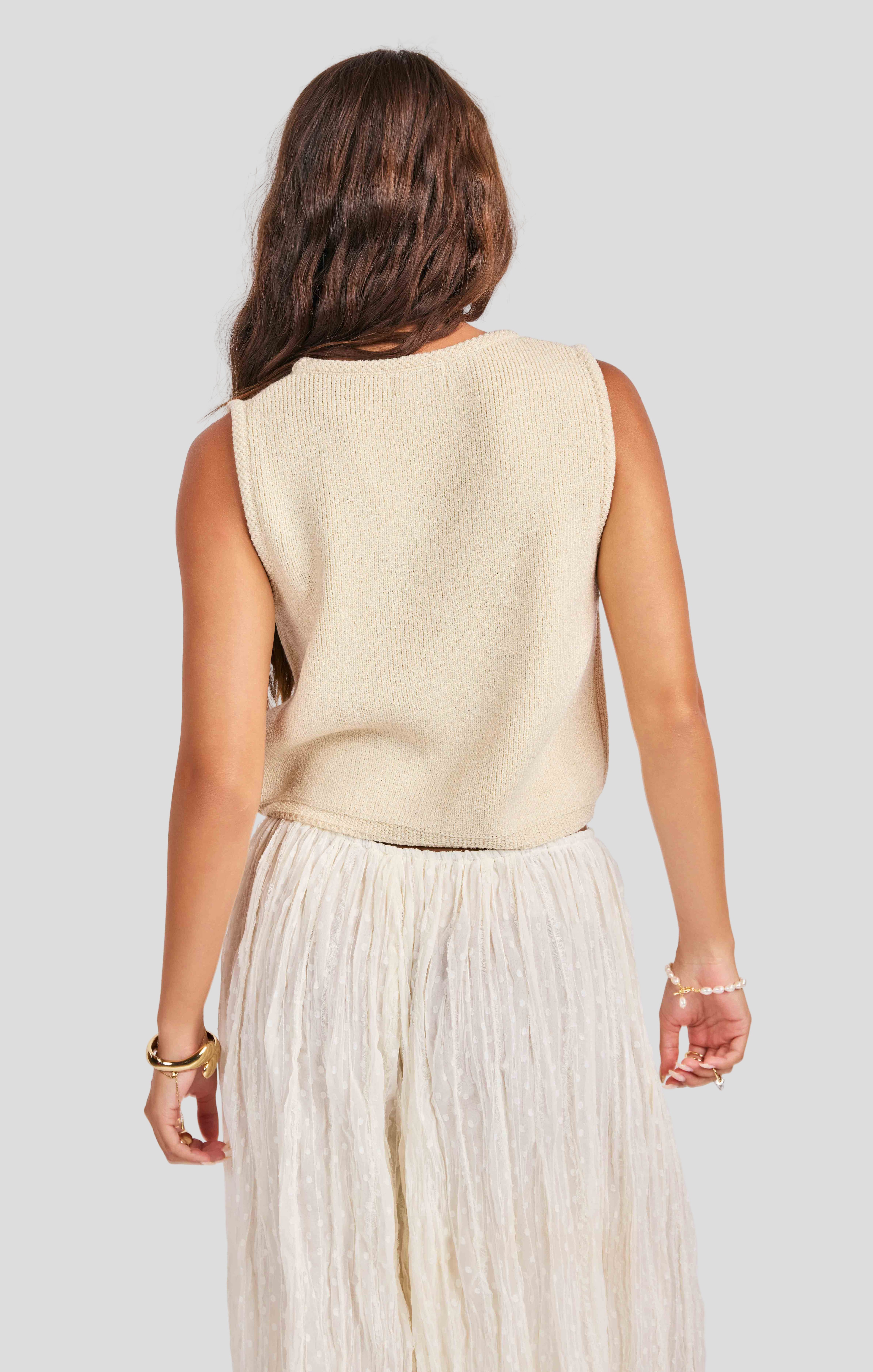 Seven Seas Sweater Vest in Cream - back crop view