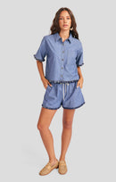 Sullivan Fringe Shorts in Medium Blue - front view