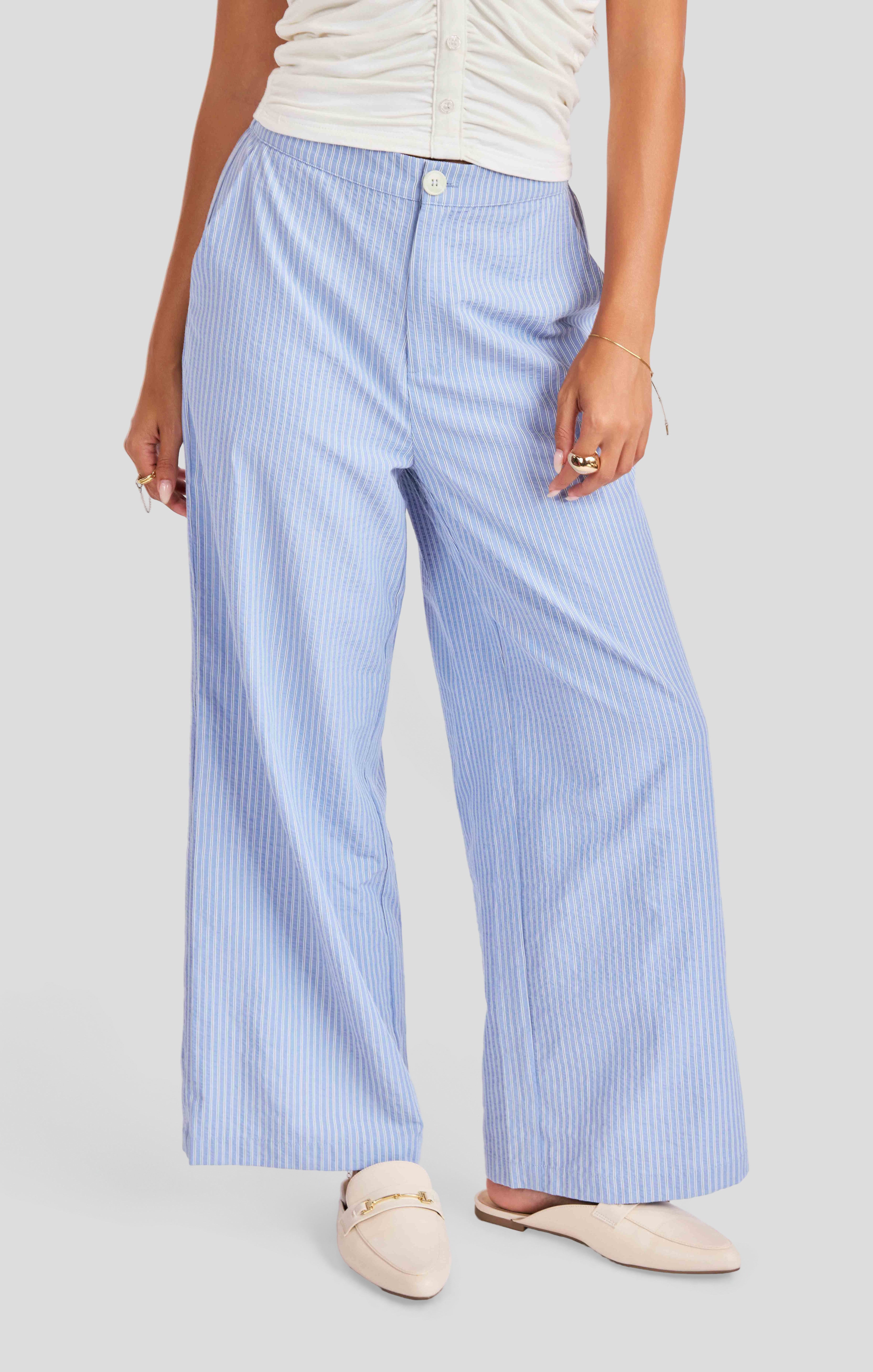 Windows Down Pants in Blue Ivory - front crop view