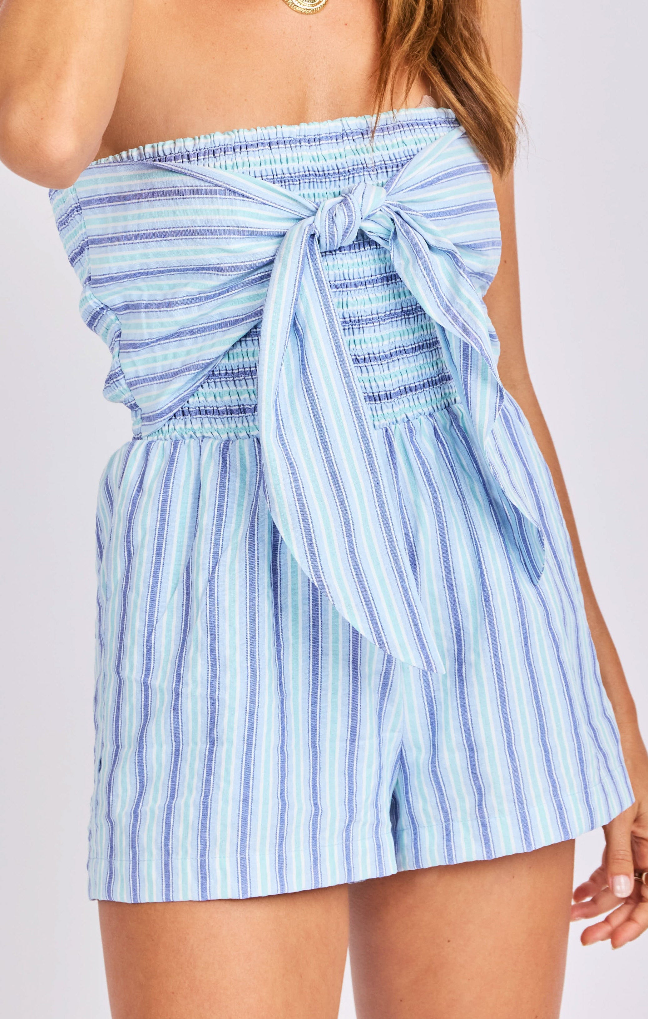 Cape Cod Romper in Blue Multi - detail view
