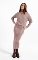Gabi Sweater Top And Dress Set in Taupe - mood image
