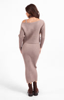 Gabi Sweater Top And Dress Set in Taupe - back view