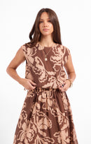 Rustic Charm Tie Top in Oak Beige - front crop view
