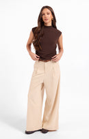 Sweetie Mock Neck Tank in Oak - front view