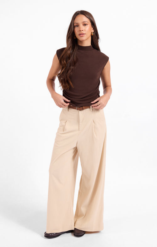 Sweetie Mock Neck Tank in Oak - front view