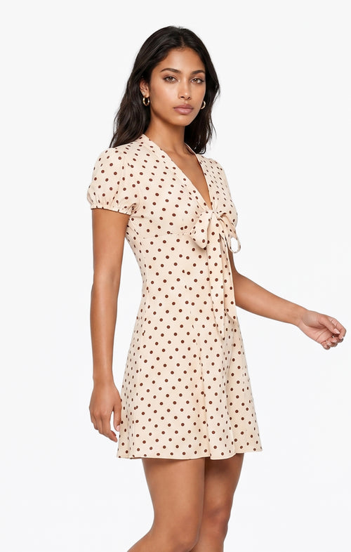 Blowing Kisses Mini Dress in Cream Oak - front crop view