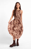 Rustic Charm Midi Dress in Oak Beige - front view