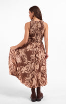 Rustic Charm Midi Dress in Oak Beige - back view