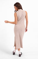 Teacake Midi Dress in Heather Taupe - back crop view