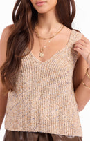 Maple Tank Sweater in Taupe Multi - detail view