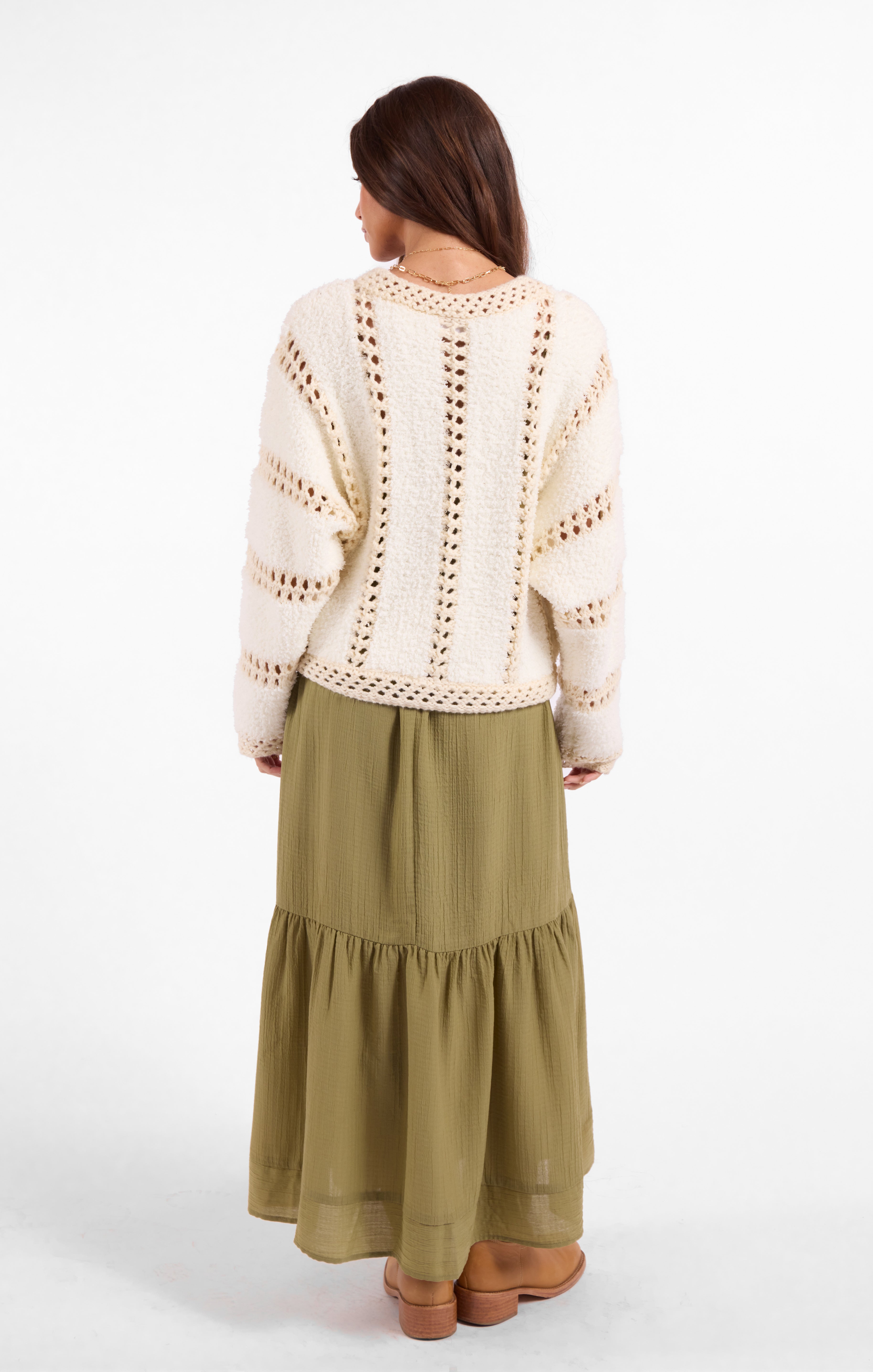 Fluffy Clouds Zip Sweater in Ivory Cream - back view