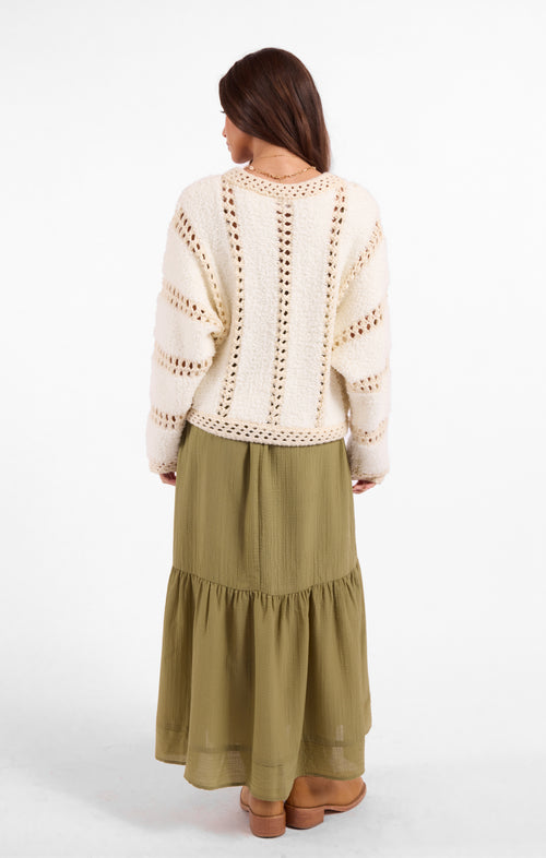Fluffy Clouds Zip Sweater in Ivory Cream - back view