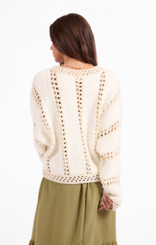 Fluffy Clouds Zip Sweater in Ivory Cream - back crop view