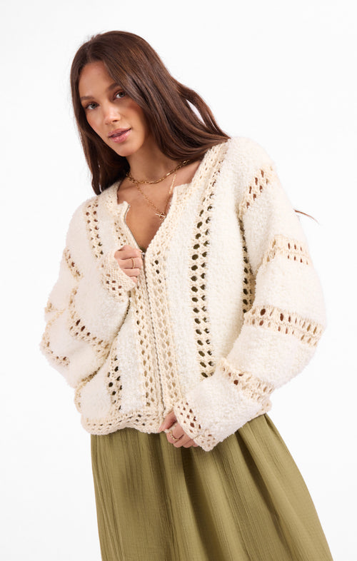 Fluffy Clouds Zip Sweater in Ivory Cream - mood image